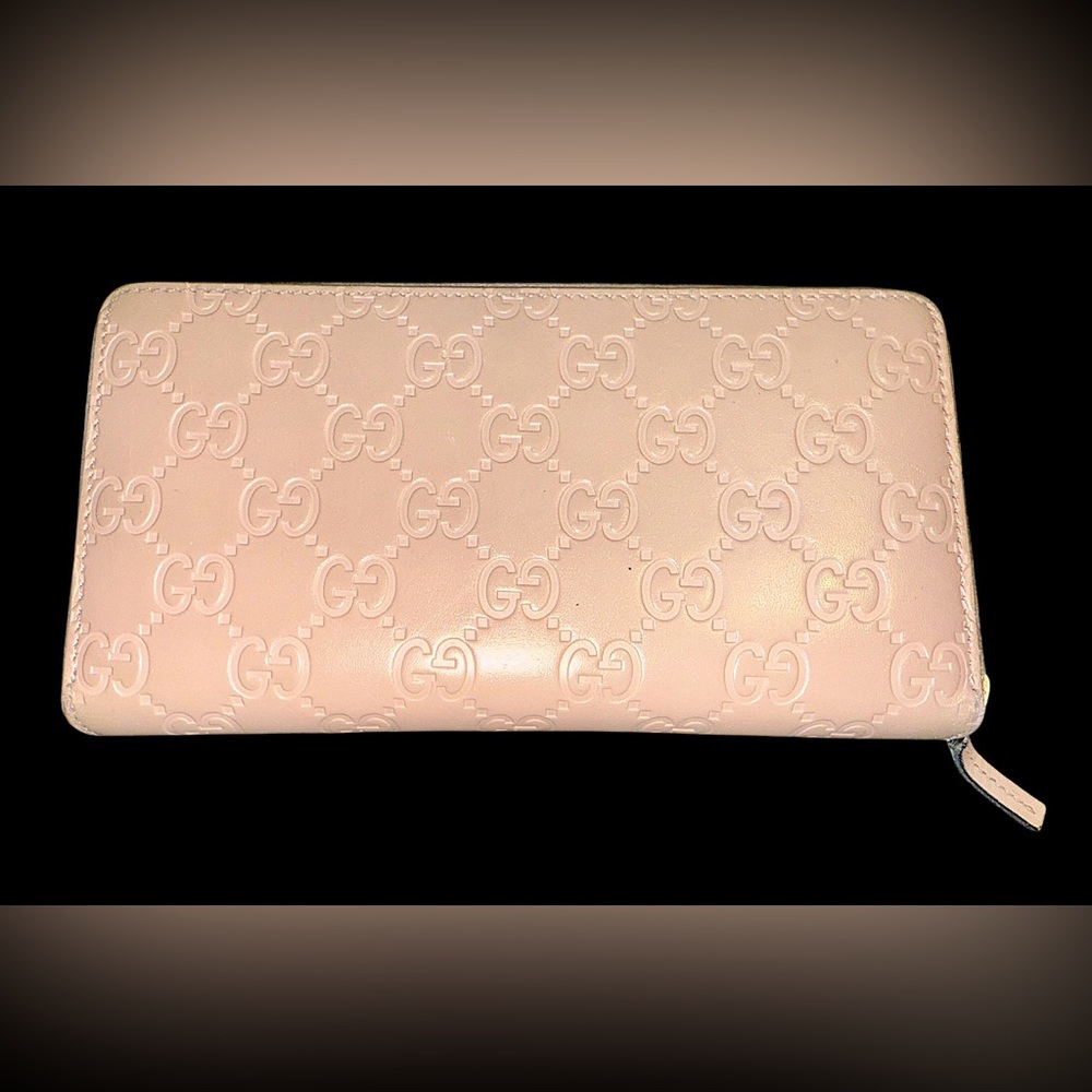 Gucci Guccisima GG Leather Zip Around Wallet Blush Pink Zippy Continental Bow - Picture 8 of 16